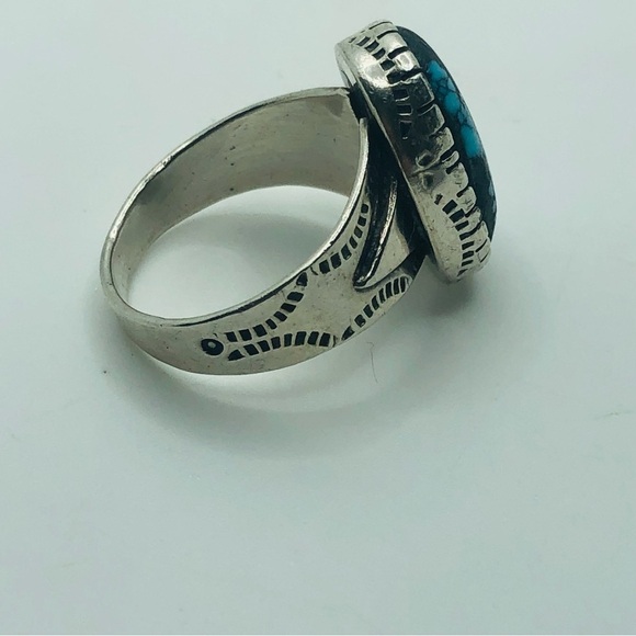 Vtg Sterling Turquoise Navajo Hand Stamped Ring Fred Harvey Era Sz 10 - Picture 5 of 10